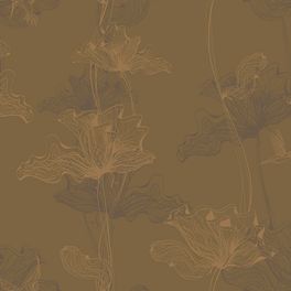 Широкие обои "Aura" арт.Am 8 012/5 из коллекции Ambient, Milassa с цветочным узором в восточном стиле на горчично-коричневом фоне, купить онлайн